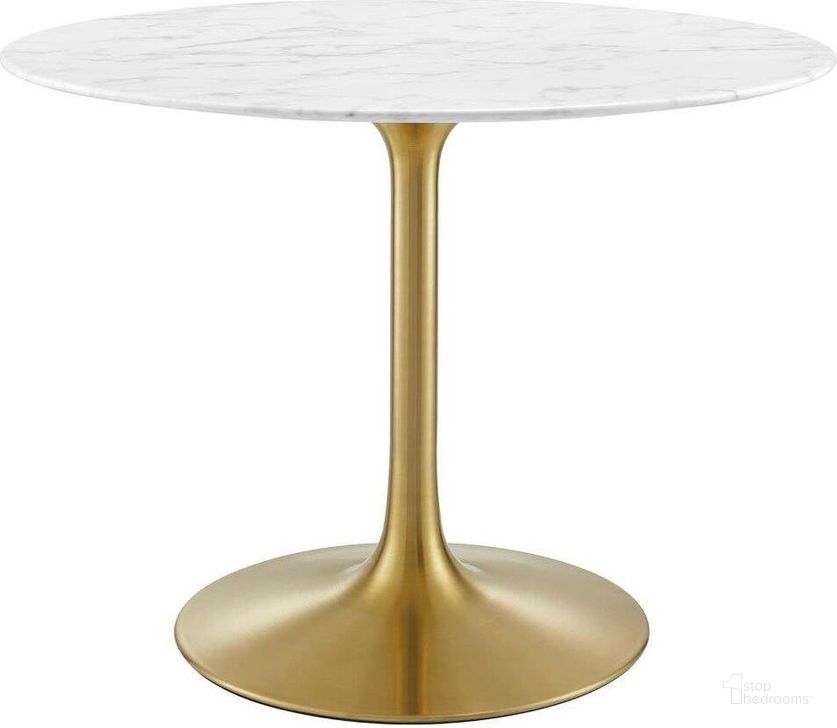 The appearance of Lippa Gold and White 40 Inch Round Artificial Marble Dining Table designed by Modway in the modern / contemporary interior design. This gold and white piece of furniture  was selected by 1StopBedrooms from Lippa Collection to add a touch of cosiness and style into your home. Sku: EEI-3231-GLD-WHI. Table Base Style: Pedestal. Table Top Shape: Round. Product Type: Dining Table. Material: MDF. Size: 40". Image1