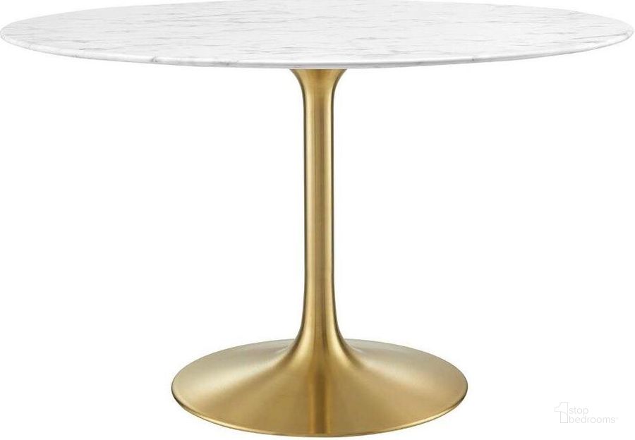 The appearance of Lippa Gold and White 47 Inch Round Artificial Marble Dining Table EEI-3232-GLD-WHI designed by Modway in the modern / contemporary interior design. This gold and white piece of furniture  was selected by 1StopBedrooms from Lippa Collection to add a touch of cosiness and style into your home. Sku: EEI-3232-GLD-WHI. Table Base Style: Pedestal. Table Top Shape: Round. Material: Marble. Product Type: Dining Table. Size: 47". Image1