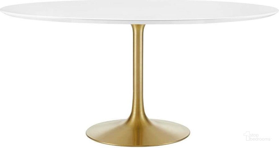 The appearance of Lippa Gold and White 60 Inch Round Wood Dining Table designed by Modway in the modern / contemporary interior design. This gold and white piece of furniture  was selected by 1StopBedrooms from Lippa Collection to add a touch of cosiness and style into your home. Sku: EEI-3229-GLD-WHI. Table Base Style: Pedestal. Table Top Shape: Round. Product Type: Dining Table. Material: MDF. Size: 60". Image1