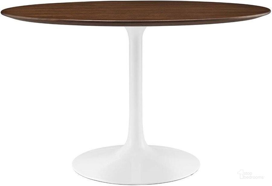 The appearance of Lippa Walnut 47 Inch Round Walnut Dining Table designed by Modway in the modern / contemporary interior design. This walnut piece of furniture  was selected by 1StopBedrooms from Lippa Collection to add a touch of cosiness and style into your home. Sku: EEI-1137-WAL. Table Base Style: Pedestal. Table Top Shape: Round. Product Type: Dining Table. Material: MDF. Size: 47". Image1