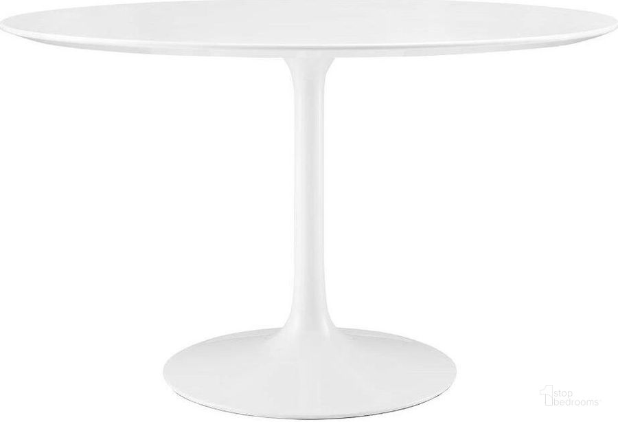 The appearance of Lippa White 47 Inch Round Wood Top Dining Table designed by Modway in the modern / contemporary interior design. This white piece of furniture  was selected by 1StopBedrooms from Lippa Collection to add a touch of cosiness and style into your home. Sku: EEI-1118-WHI. Table Base Style: Pedestal. Table Top Shape: Round. Product Type: Dining Table. Material: MDF. Size: 47". Image1