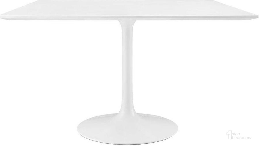 The appearance of Lippa White 47 Inch Square Wood Top Dining Table designed by Modway in the modern / contemporary interior design. This white piece of furniture  was selected by 1StopBedrooms from Lippa Collection to add a touch of cosiness and style into your home. Sku: EEI-1125-WHI. Table Base Style: Pedestal. Table Top Shape: Square. Product Type: Dining Table. Material: MDF. Size: 47". Image1