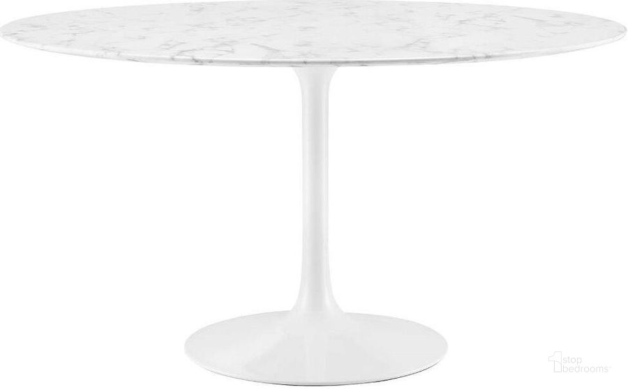 The appearance of Lippa White 54 Inch Round Artificial Marble Dining Table designed by Modway in the modern / contemporary interior design. This white piece of furniture  was selected by 1StopBedrooms from Lippa Collection to add a touch of cosiness and style into your home. Sku: EEI-1132-WHI. Table Base Style: Pedestal. Table Top Shape: Round. Product Type: Dining Table. Material: MDF. Size: 54". Image1