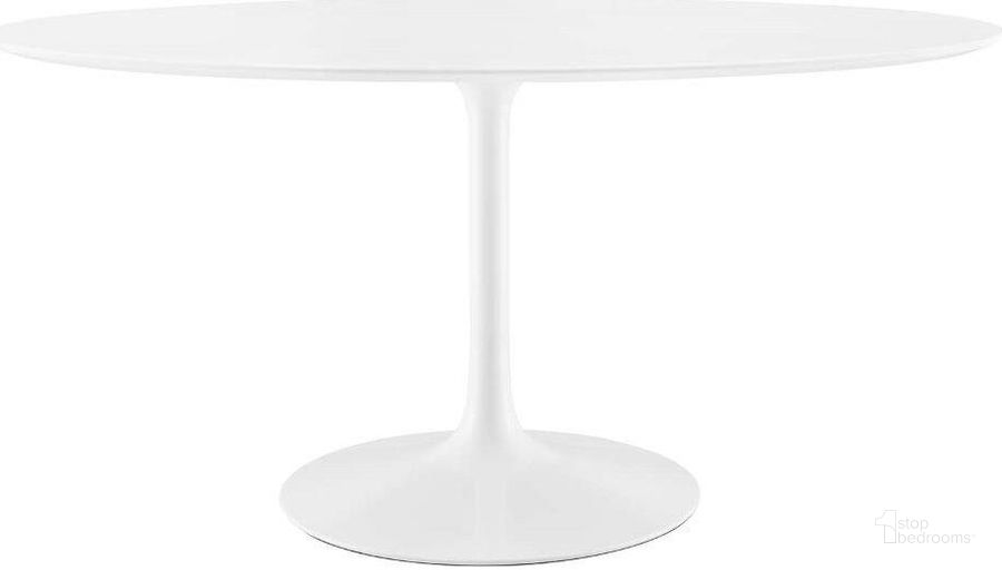 The appearance of Lippa White 60 Inch Oval Wood Top Dining Table designed by Modway in the modern / contemporary interior design. This white piece of furniture  was selected by 1StopBedrooms from Lippa Collection to add a touch of cosiness and style into your home. Sku: EEI-1121-WHI. Table Base Style: Pedestal. Table Top Shape: Oval. Product Type: Dining Table. Material: MDF. Size: 60". Image1