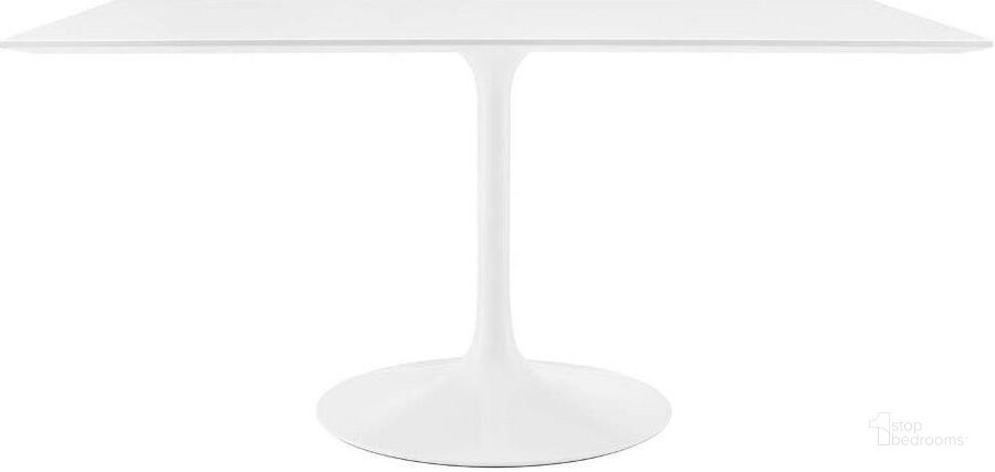 The appearance of Lippa White 60 Inch Rectangle Wood Dining Table designed by Modway in the modern / contemporary interior design. This white piece of furniture  was selected by 1StopBedrooms from Lippa Collection to add a touch of cosiness and style into your home. Sku: EEI-1656-WHI. Table Base Style: Pedestal. Product Type: Dining Table. Material: MDF. Table Top Shape: Rectangular. Size: 60". Image1