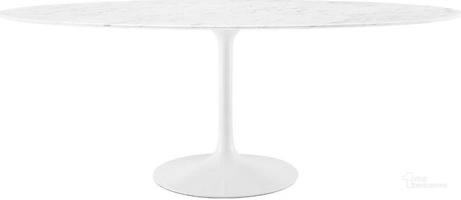 The appearance of Lippa White 78 Inch Oval Artificial Marble Dining Table designed by Modway in the modern / contemporary interior design. This white piece of furniture  was selected by 1StopBedrooms from Lippa Collection to add a touch of cosiness and style into your home. Sku: EEI-1659-WHI. Table Base Style: Pedestal. Table Top Shape: Oval. Product Type: Dining Table. Material: MDF. Size: 78". Image1
