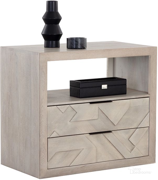 The appearance of Lisboa Nightstand designed by Sunpan in the modern / contemporary interior design. This light grey piece of furniture  was selected by 1StopBedrooms from Lisboa Collection to add a touch of cosiness and style into your home. Sku: 110062. Material: Wood. Product Type: Nightstand. Image1