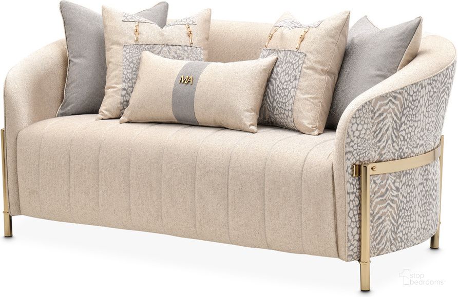 The appearance of Lisbon Loveseat In Opal Gold designed by AICO in the transitional interior design. This opal gold piece of furniture  was selected by 1StopBedrooms from Lisbon Collection to add a touch of cosiness and style into your home. Sku: LFR-LSBN825-OPL-806. Material: Metal. Product Type: Loveseat. Image1