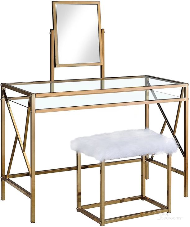 The appearance of Lismore Champagne Vanity With Stool designed by Furniture of America in the modern / contemporary interior design. This gold piece of furniture  was selected by 1StopBedrooms from Lismore Collection to add a touch of cosiness and style into your home. Sku: CM-DK6707CPN. Material: Metal. Product Type: Vanity Set. Image1