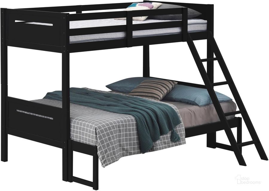 The appearance of Littleton Black Twin Over Full Bunk Bed designed by Coaster in the transitional interior design. This black piece of furniture  was selected by 1StopBedrooms from Littleton Collection to add a touch of cosiness and style into your home. Sku: 405050BLK;405051BLKB1;405051BLKB2. Bed Type: Bunk Bed. Product Type: Bunk Bed. Material: MDF. Bed Size: Twin Over Full. Image1