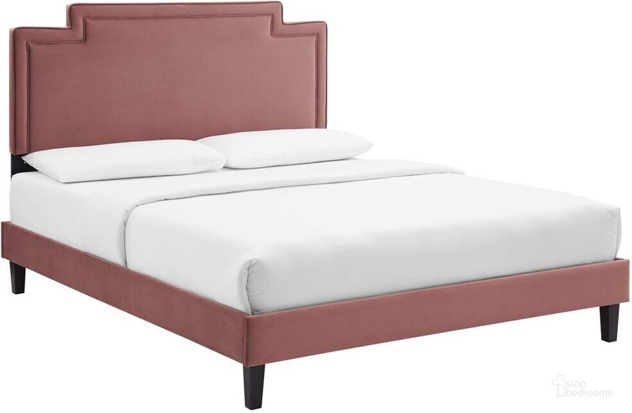 The appearance of Liva Performance Velvet Full Bed In Dusty Rose designed by Modway in the  interior design. This dusty rose piece of furniture  was selected by 1StopBedrooms from Liva Collection to add a touch of cosiness and style into your home. Sku: MOD-6816-DUS. Bed Type: Platform Bed. Product Type: Platform Bed. Bed Size: Full. Material: MDF. Image1