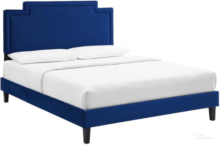 The appearance of Liva Performance Velvet Full Bed In Navy MOD-6816-NAV designed by Modway in the transitional interior design. This navy piece of furniture  was selected by 1StopBedrooms from Liva Collection to add a touch of cosiness and style into your home. Sku: MOD-6816-NAV. Bed Type: Platform Bed. Product Type: Platform Bed. Bed Size: Full. Material: Plywood. Image1