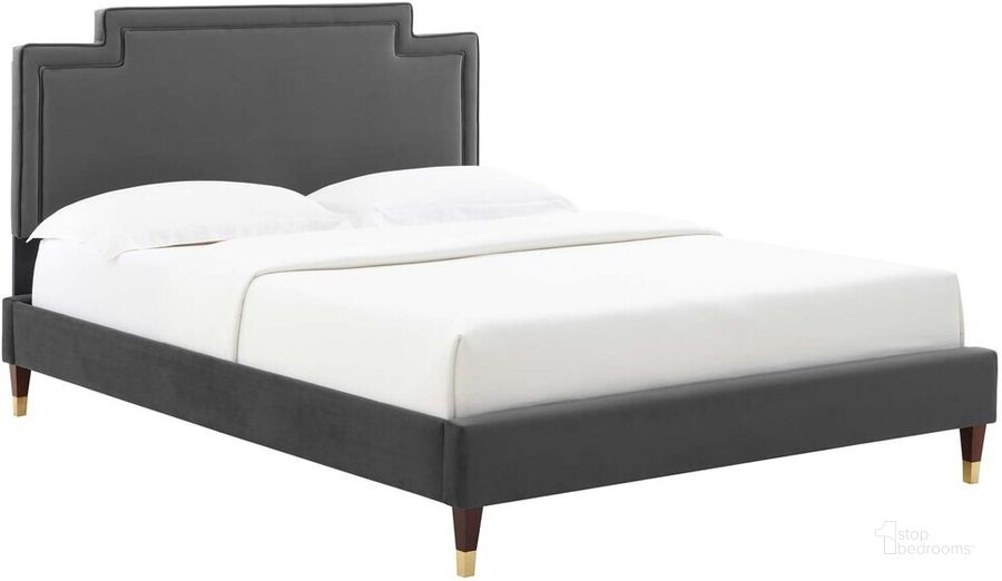 The appearance of Liva Performance Velvet King Bed In Charcoal designed by Modway in the  interior design. This charcoal piece of furniture  was selected by 1StopBedrooms from Liva Collection to add a touch of cosiness and style into your home. Sku: MOD-6841-CHA. Bed Type: Platform Bed. Product Type: Platform Bed. Bed Size: King. Material: MDF. Image1