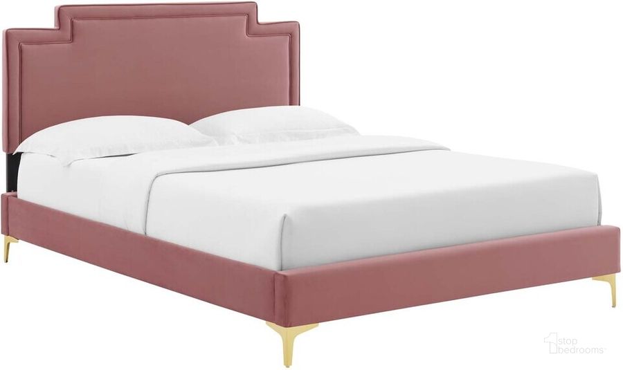 The appearance of Liva Performance Velvet King Bed In Dusty Rose designed by Modway in the  interior design. This dusty rose piece of furniture  was selected by 1StopBedrooms from Liva Collection to add a touch of cosiness and style into your home. Sku: MOD-6836-DUS. Bed Type: Platform Bed. Product Type: Platform Bed. Bed Size: King. Material: MDF. Image1