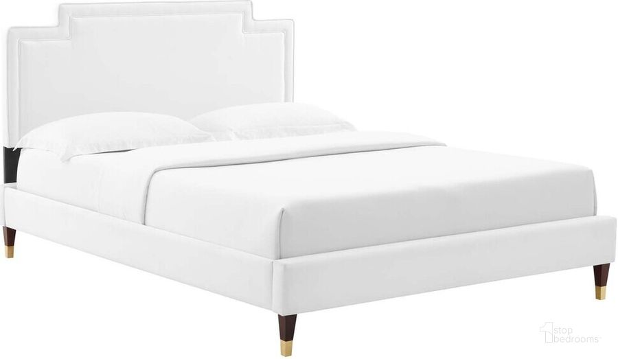 The appearance of Liva Performance Velvet King Bed In White designed by Modway in the  interior design. This white piece of furniture  was selected by 1StopBedrooms from Liva Collection to add a touch of cosiness and style into your home. Sku: MOD-6841-WHI. Bed Type: Platform Bed. Product Type: Platform Bed. Bed Size: King. Material: MDF. Image1