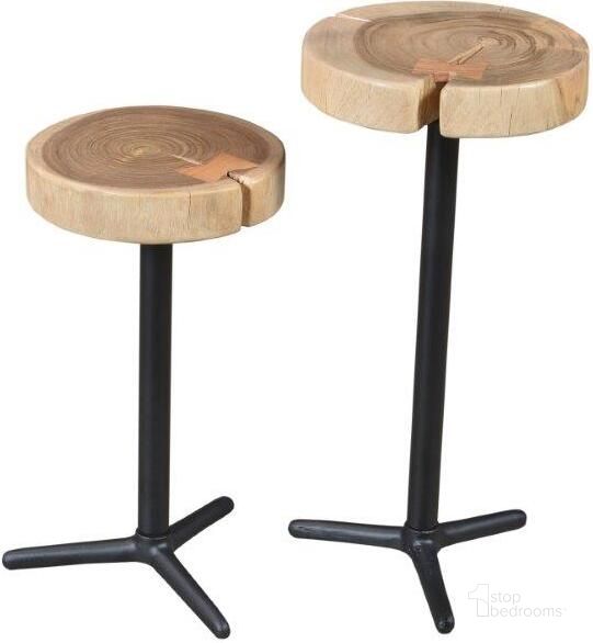 The appearance of Live Edge Brown Organic Martini Tables Set of 2 designed by LH Imports in the rustic / southwestern interior design. This brown piece of furniture  was selected by 1StopBedrooms from Live Edge Collection to add a touch of cosiness and style into your home. Sku: ORA34. Product Type: Side Table. Material: Iron. Image1