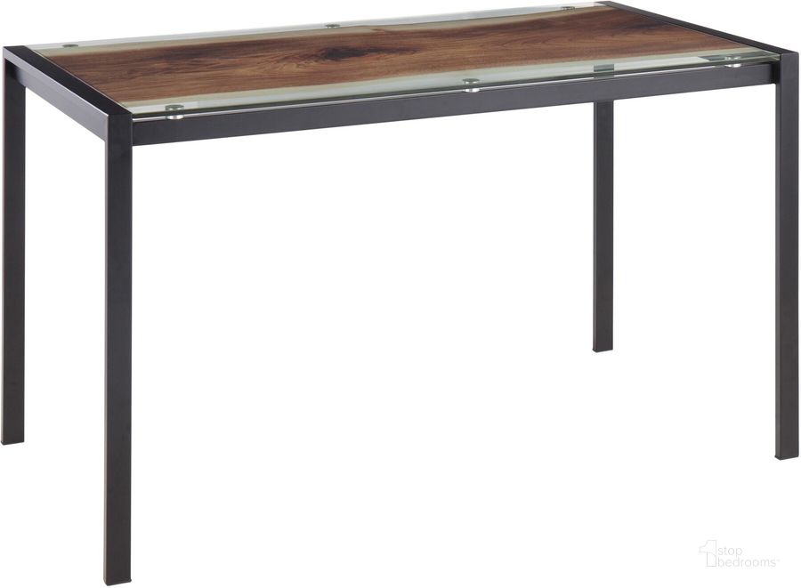 The appearance of Live Edge Contemporary Table In Black Steel With Printed Glass Top designed by Lumisource in the modern / contemporary interior design. This black piece of furniture  was selected by 1StopBedrooms from Live Edge Collection to add a touch of cosiness and style into your home. Sku: TB-LIVE EDGE BK. Material: Glass. Product Type: Table. Image1