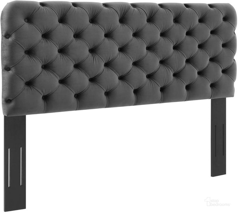 The appearance of Lizzy Tufted Full/Queen Performance Velvet Headboard In Charcoal designed by Modway in the modern / contemporary interior design. This charcoal piece of furniture  was selected by 1StopBedrooms from Lizzy Collection to add a touch of cosiness and style into your home. Sku: MOD-6031-CHA. Product Type: Headboard. Bed Size: Queen. Material: MDF. Image1