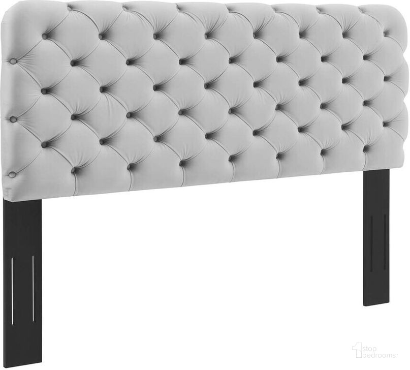 The appearance of Lizzy Tufted Full/Queen Performance Velvet Headboard In Light Gray designed by Modway in the modern / contemporary interior design. This light gray piece of furniture  was selected by 1StopBedrooms from Lizzy Collection to add a touch of cosiness and style into your home. Sku: MOD-6031-LGR. Product Type: Headboard. Bed Size: Queen. Material: MDF. Image1