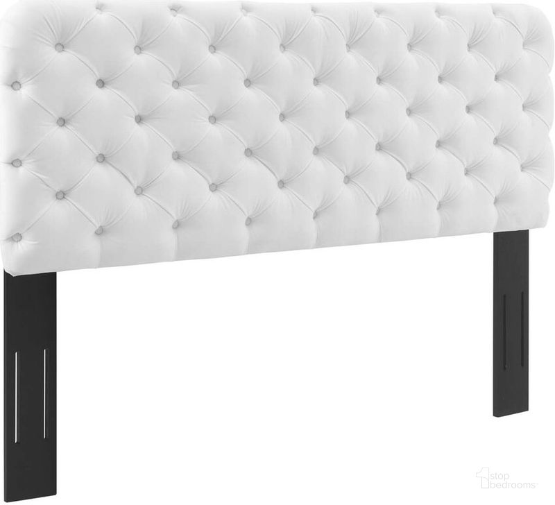 The appearance of Lizzy Tufted King/California King Performance Velvet Headboard In White designed by Modway in the modern / contemporary interior design. This white piece of furniture  was selected by 1StopBedrooms from Lizzy Collection to add a touch of cosiness and style into your home. Sku: MOD-6032-WHI. Product Type: Headboard. Bed Size: King. Material: MDF. Image1