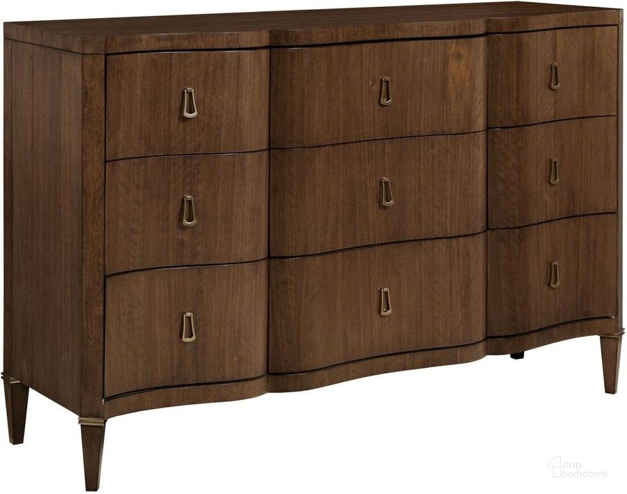 The appearance of Lochiel Lake Brown Dresser 0qb24377891 designed by Isaac Tahari in the transitional interior design. This brown piece of furniture  was selected by 1StopBedrooms from Lochiel Lake Collection to add a touch of cosiness and style into your home. Sku: 929-131. Material: Wood. Product Type: Dresser. Image1