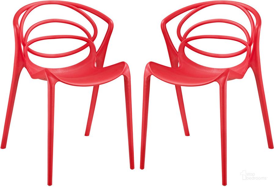 The appearance of Locus Dining Set Set of 2 In Red designed by Modway in the modern / contemporary interior design. This red piece of furniture  was selected by 1StopBedrooms from Locus Collection to add a touch of cosiness and style into your home. Sku: EEI-2335-RED-SET. Material: Polypropylene. Product Type: Dining Chair. Image1