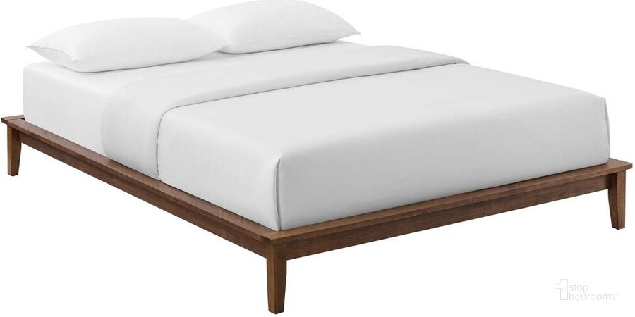 The appearance of Lodge King Wood Platform Bed Frame In Walnut designed by Modway in the modern / contemporary interior design. This walnut piece of furniture  was selected by 1StopBedrooms from Lodge Collection to add a touch of cosiness and style into your home. Sku: MOD-6056-WAL. Product Type: Bed Frame. Bed Size: King. Material: Rubberwood. Image1