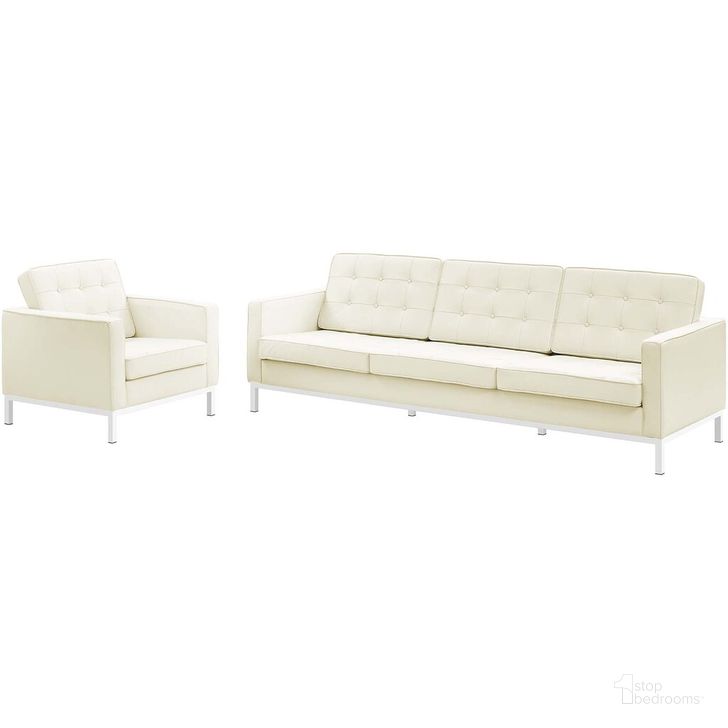 The appearance of Loft 2-Piece Leather Sofa and Armchair Set In Cream White designed by Modway in the transitional interior design. This cream white piece of furniture  was selected by 1StopBedrooms from Loft Collection to add a touch of cosiness and style into your home. Sku: EEI-3099-WHI-SET. Product Type: Living Room Chair. Material: Foam. Image1