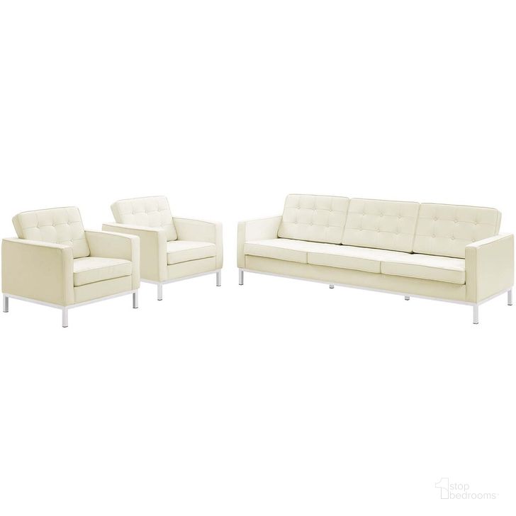 The appearance of Loft 3-Piece Leather Sofa and Armchair Set In Cream White designed by Modway in the transitional interior design. This cream white piece of furniture  was selected by 1StopBedrooms from Loft Collection to add a touch of cosiness and style into your home. Sku: EEI-3102-WHI-SET. Product Type: Living Room Chair. Material: Foam. Image1