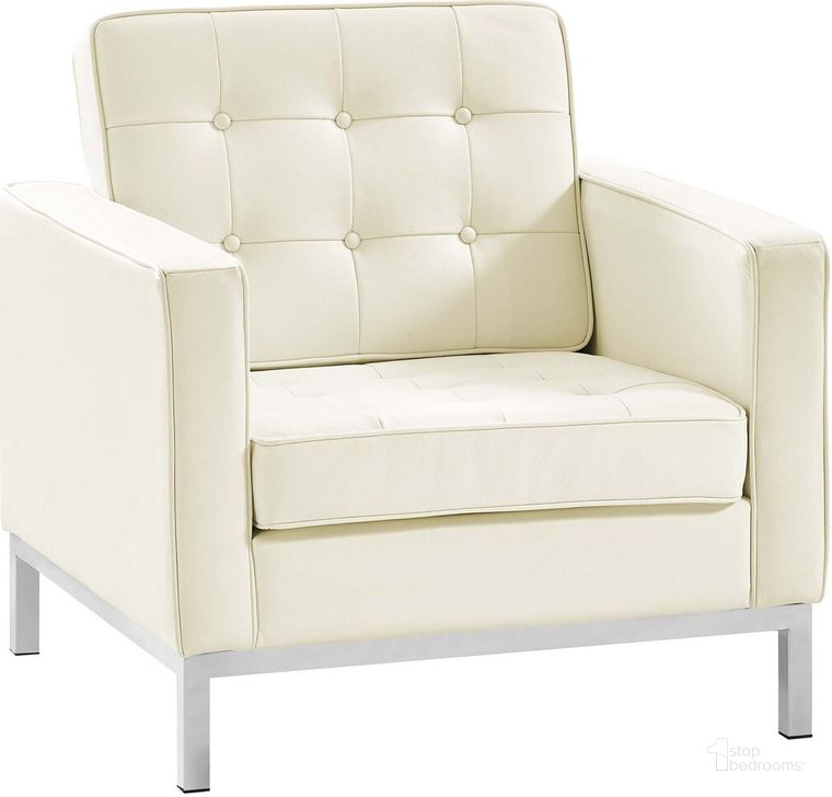 The appearance of Loft Leather Armchair In Cream White designed by Modway in the transitional interior design. This cream white piece of furniture  was selected by 1StopBedrooms from Loft Collection to add a touch of cosiness and style into your home. Sku: EEI-2781-WHI. Material: Wood. Product Type: Living Room Chair. Image1
