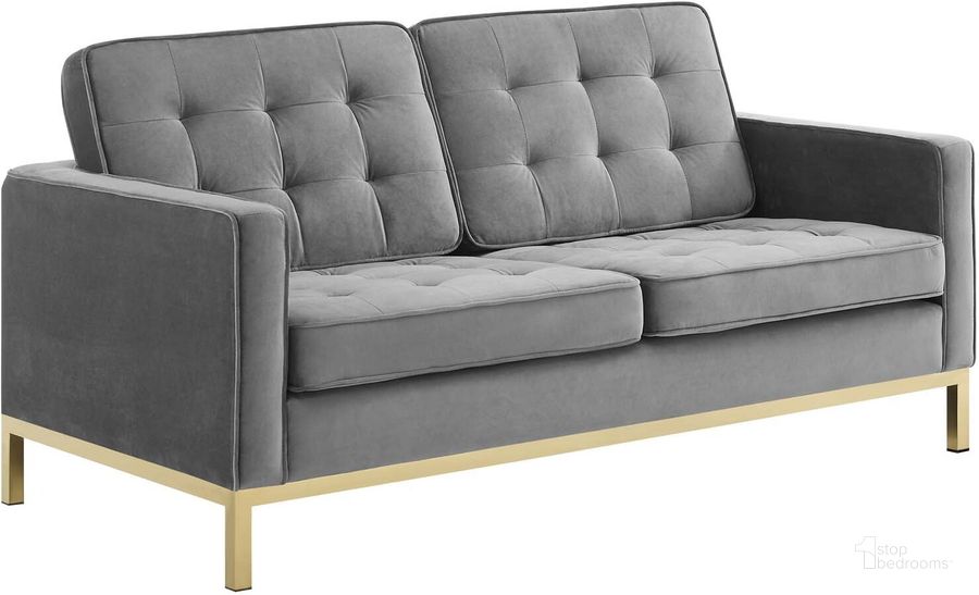 The appearance of Loft Gold Gray Gold Stainless Steel Leg Performance Velvet Loveseat designed by Modway in the modern / contemporary interior design. This gold gray piece of furniture  was selected by 1StopBedrooms from Loft Collection to add a touch of cosiness and style into your home. Sku: EEI-3390-GLD-GRY. Material: Wood. Product Type: Loveseat. Image1