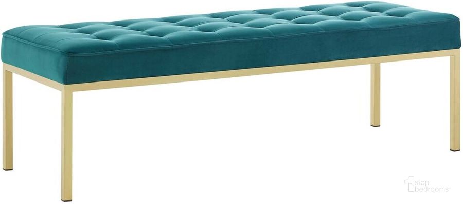 The appearance of Loft Gold Stainless Steel Leg Large Performance Velvet Bench In Gold Teal designed by Modway in the transitional interior design. This gold teal piece of furniture  was selected by 1StopBedrooms from Loft Collection to add a touch of cosiness and style into your home. Sku: EEI-3399-GLD-TEA. Material: Wood. Product Type: Bench. Image1