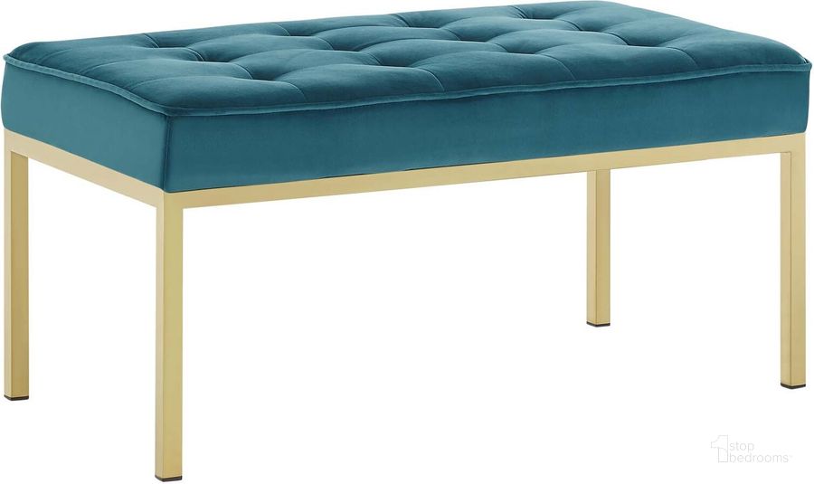 The appearance of Loft Gold Teal Gold Stainless Steel Leg Medium Performance Velvet Bench designed by Modway in the modern / contemporary interior design. This gold teal piece of furniture  was selected by 1StopBedrooms from Loft Collection to add a touch of cosiness and style into your home. Sku: EEI-3402-GLD-TEA. Material: Wood. Product Type: Bench. Image1
