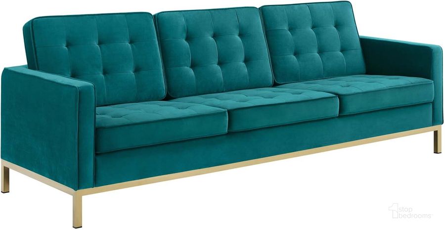 The appearance of Loft Gold Teal Gold Stainless Steel Leg Performance Velvet Sofa designed by Modway in the modern / contemporary interior design. This gold teal piece of furniture  was selected by 1StopBedrooms from Loft Collection to add a touch of cosiness and style into your home. Sku: EEI-3387-GLD-TEA. Material: Wood. Product Type: Sofa. Image1