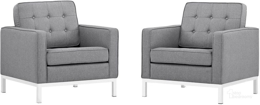 The appearance of Loft Armchairs Upholstered Fabric Set of 2 In Light Gray designed by Modway in the modern / contemporary interior design. This light gray piece of furniture  was selected by 1StopBedrooms from Loft Collection to add a touch of cosiness and style into your home. Sku: EEI-2440-LGR-SET. Product Type: Living Room Chair. Material: Foam. Image1