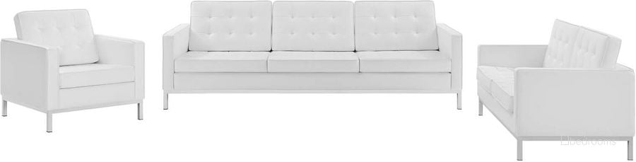 The appearance of Loft Silver and White Tufted Upholstered Faux Leather 3 Piece Set designed by Modway in the modern / contemporary interior design. This silver and white piece of furniture  was selected by 1StopBedrooms from Loft Collection to add a touch of cosiness and style into your home. Sku: EEI-4107-SLV-WHI-SET. Material: Wood. Product Type: Living Room Set. Image1