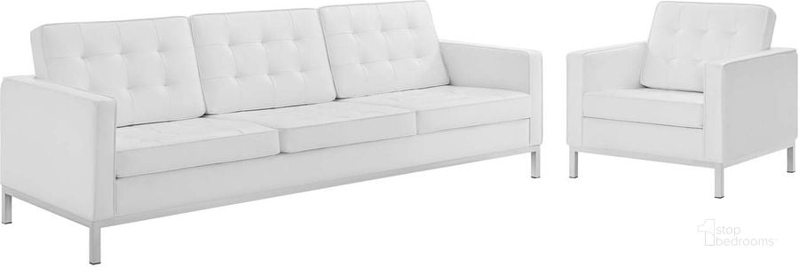 The appearance of Loft Silver and White Tufted Upholstered Faux Leather Sofa and Arm Chair Set designed by Modway in the modern / contemporary interior design. This silver and white piece of furniture  was selected by 1StopBedrooms from Loft Collection to add a touch of cosiness and style into your home. Sku: EEI-4104-SLV-WHI-SET. Material: Wood. Product Type: Living Room Chair. Image1
