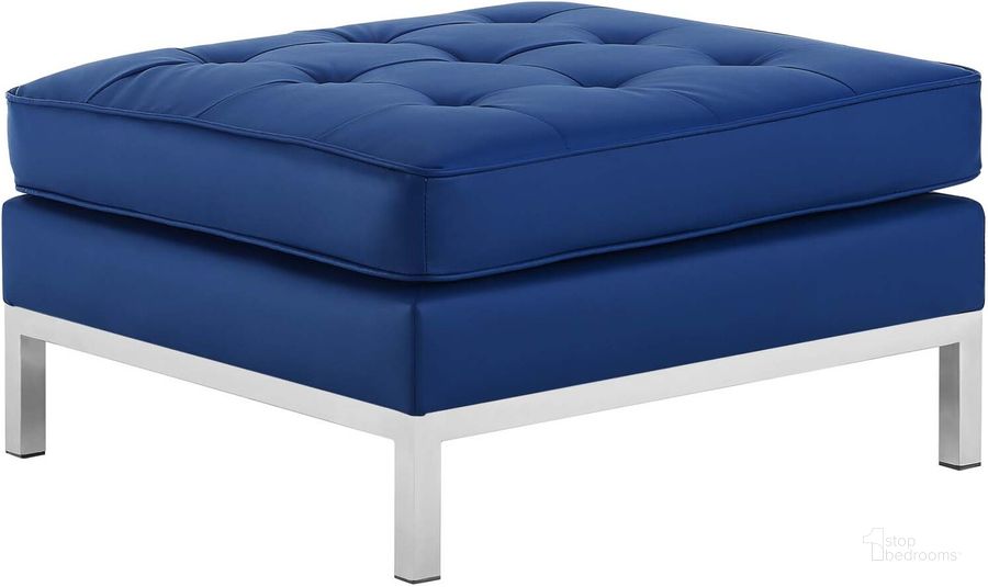 The appearance of Loft Silver Navy Tufted Upholstered Faux Leather Ottoman designed by Modway in the modern / contemporary interior design. This silver navy piece of furniture  was selected by 1StopBedrooms from Loft Collection to add a touch of cosiness and style into your home. Sku: EEI-3394-SLV-NAV. Product Type: Ottoman. Material: Pine. Image1