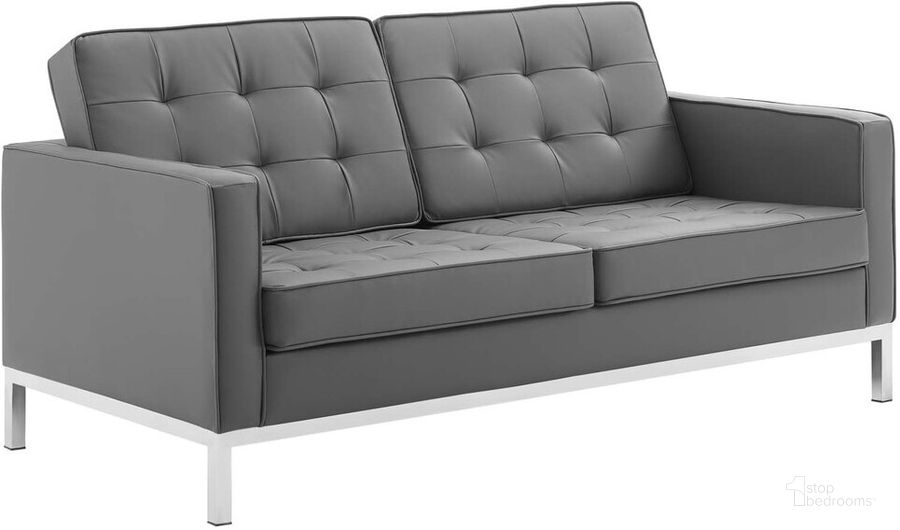 The appearance of Loft Tufted Vegan Leather Loveseat In Silver Gray designed by Modway in the transitional interior design. This silver gray piece of furniture  was selected by 1StopBedrooms from Loft Collection to add a touch of cosiness and style into your home. Sku: EEI-3388-SLV-GRY. Product Type: Loveseat. Material: Plywood. Image1