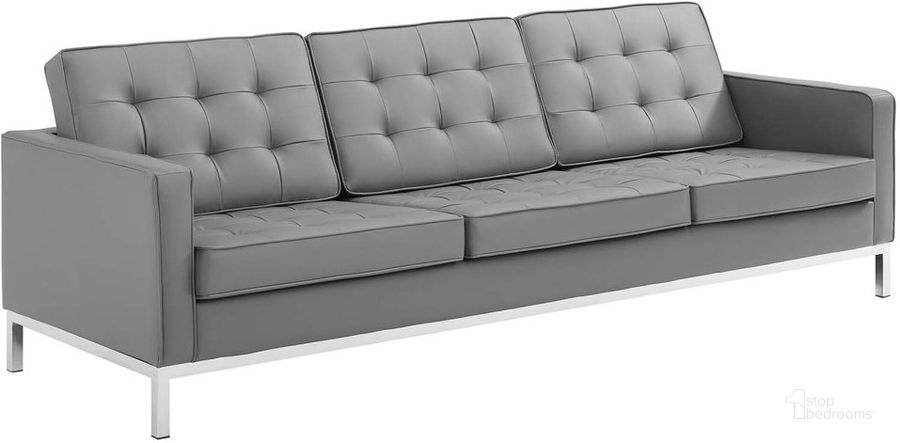 The appearance of Loft Tufted Vegan Leather Sofa In Silver Gray designed by Modway in the transitional interior design. This silver gray piece of furniture  was selected by 1StopBedrooms from Loft Collection to add a touch of cosiness and style into your home. Sku: EEI-3385-SLV-GRY. Product Type: Sofa. Material: Plywood. Image1