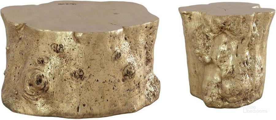The appearance of Log Gold Leaf Occasional Table Set designed by Phillips Collection in the modern / contemporary interior design. This gold piece of furniture  was selected by 1StopBedrooms from Log Collection to add a touch of cosiness and style into your home. Sku: PH56282;PH56280. Product Type: Occasional Table Set. Material: Resin.