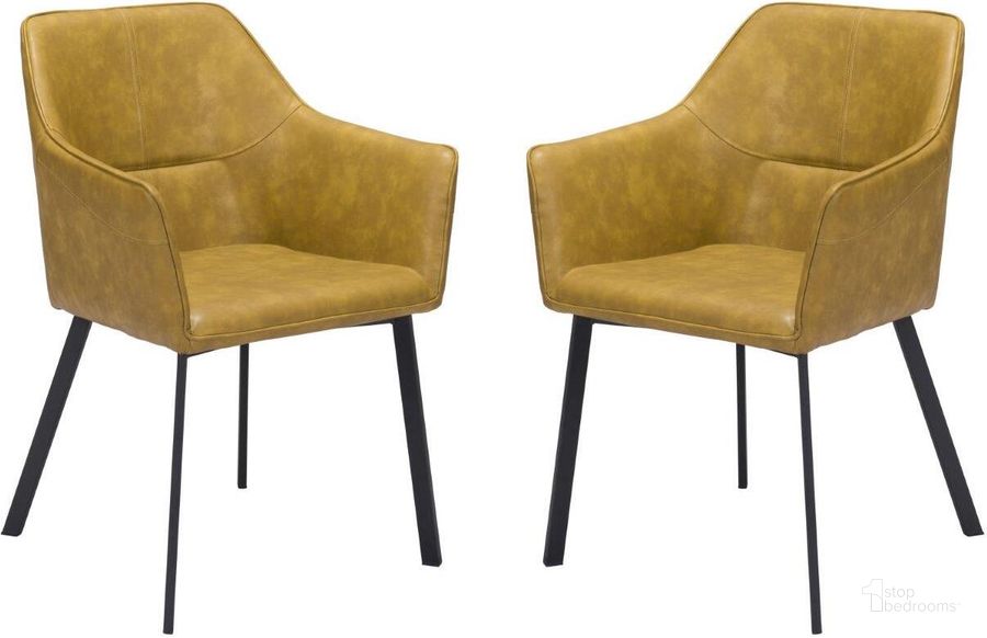 The appearance of Loiret Dining Chair Set of 2 Yellow designed by Zuo Modern in the modern / contemporary interior design. This yellow piece of furniture  was selected by 1StopBedrooms from Loiret Collection to add a touch of cosiness and style into your home. Sku: 101903. Product Type: Dining Chair. Material: Polyurethane. Image1