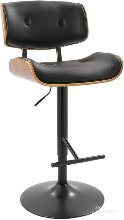 The appearance of Lombardi Mid-Century Modern Adjustable Barstool In Walnut With Black Faux Leather designed by Lumisource in the transitional interior design. This walnut piece of furniture  was selected by 1StopBedrooms from Lombardi Collection to add a touch of cosiness and style into your home. Sku: BS-JY-LMB WL+BK. Material: Metal. Product Type: Barstool. Image1