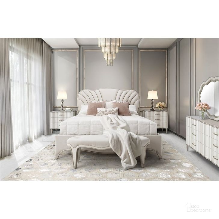 The appearance of London Creamy Pearl Bedroom Set designed by AICO in the transitional interior design. This creamy pearl piece of furniture  was selected by 1StopBedrooms from London Collection to add a touch of cosiness and style into your home. Sku: N9004012-112;N9004040-112;N9004132-112;9000238-00. Bed Type: Panel Bed. Material: Polyester. Product Type: Panel Bed. Bed Size: Queen. Image1