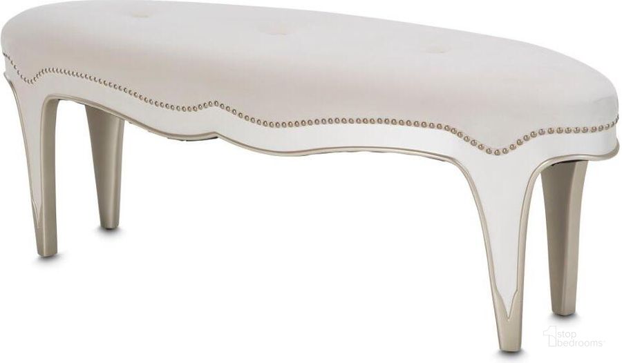 The appearance of London Place Bed Bench In Creamy Pearl designed by AICO in the transitional interior design. This creamy pearl piece of furniture  was selected by 1StopBedrooms from London Collection to add a touch of cosiness and style into your home. Sku: N9004904-112. Material: Polyester. Product Type: Bedroom Bench. Image1