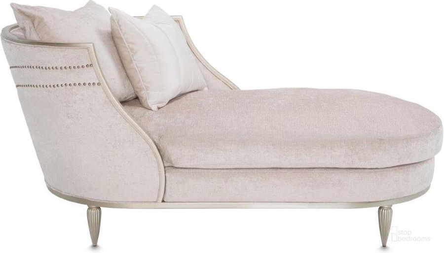 The appearance of London Place Chaise In Parchment designed by AICO in the transitional interior design. This champagne piece of furniture  was selected by 1StopBedrooms from London Collection to add a touch of cosiness and style into your home. Sku: NC9004842-PARCH-124. Material: Polyester. Product Type: Chaise. Image1