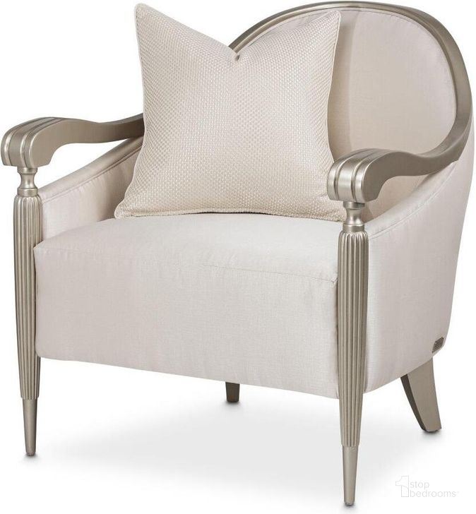 The appearance of London Place Porcelain/Platinum Accent Chair designed by AICO in the transitional interior design. This platinum piece of furniture  was selected by 1StopBedrooms from London Collection to add a touch of cosiness and style into your home. Sku: NC9004834-PRCLN-124. Material: Polyester. Product Type: Accent Chair. Image1