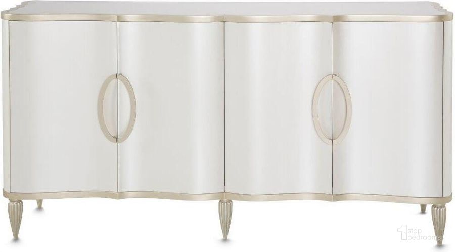 The appearance of London Place Sideboard In Creamy Pearl designed by AICO in the transitional interior design. This creamy pearl piece of furniture  was selected by 1StopBedrooms from London Collection to add a touch of cosiness and style into your home. Sku: N9004007-112. Material: Marble. Product Type: Sideboard. Image1