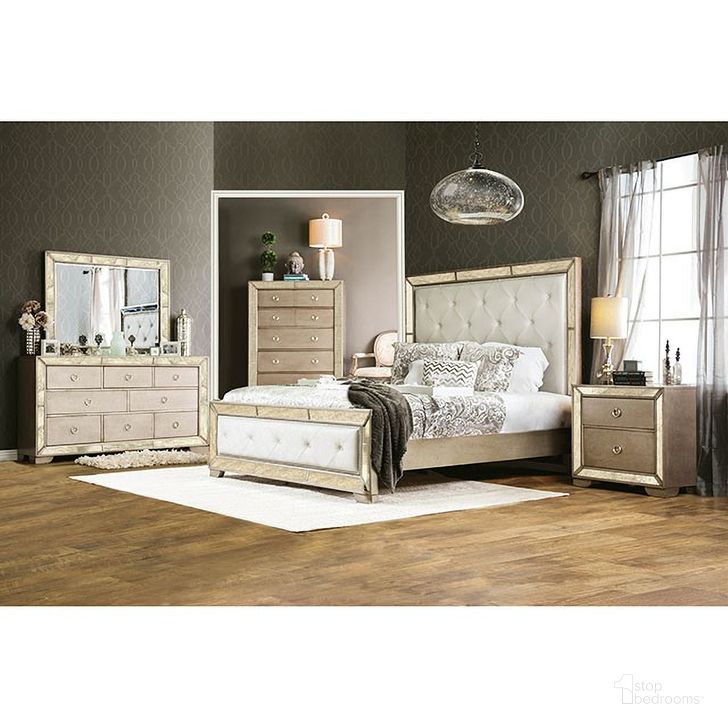 The appearance of Loraine Silver Nightstand designed by Furniture of America in the modern / contemporary interior design. This silver piece of furniture  was selected by 1StopBedrooms from Loraine Collection to add a touch of cosiness and style into your home. Sku: CM7195N. Material: Wood. Product Type: Nightstand. Image1