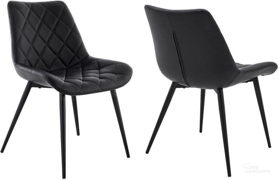 The appearance of Loralie Black Faux Leather And Black Metal Dining Chair designed by Armen Living in the modern / contemporary interior design. This black piece of furniture  was selected by 1StopBedrooms from Loralie Collection to add a touch of cosiness and style into your home. Sku: LCLRSIBLBL. Material: Wood. Product Type: Dining Chair. Image1